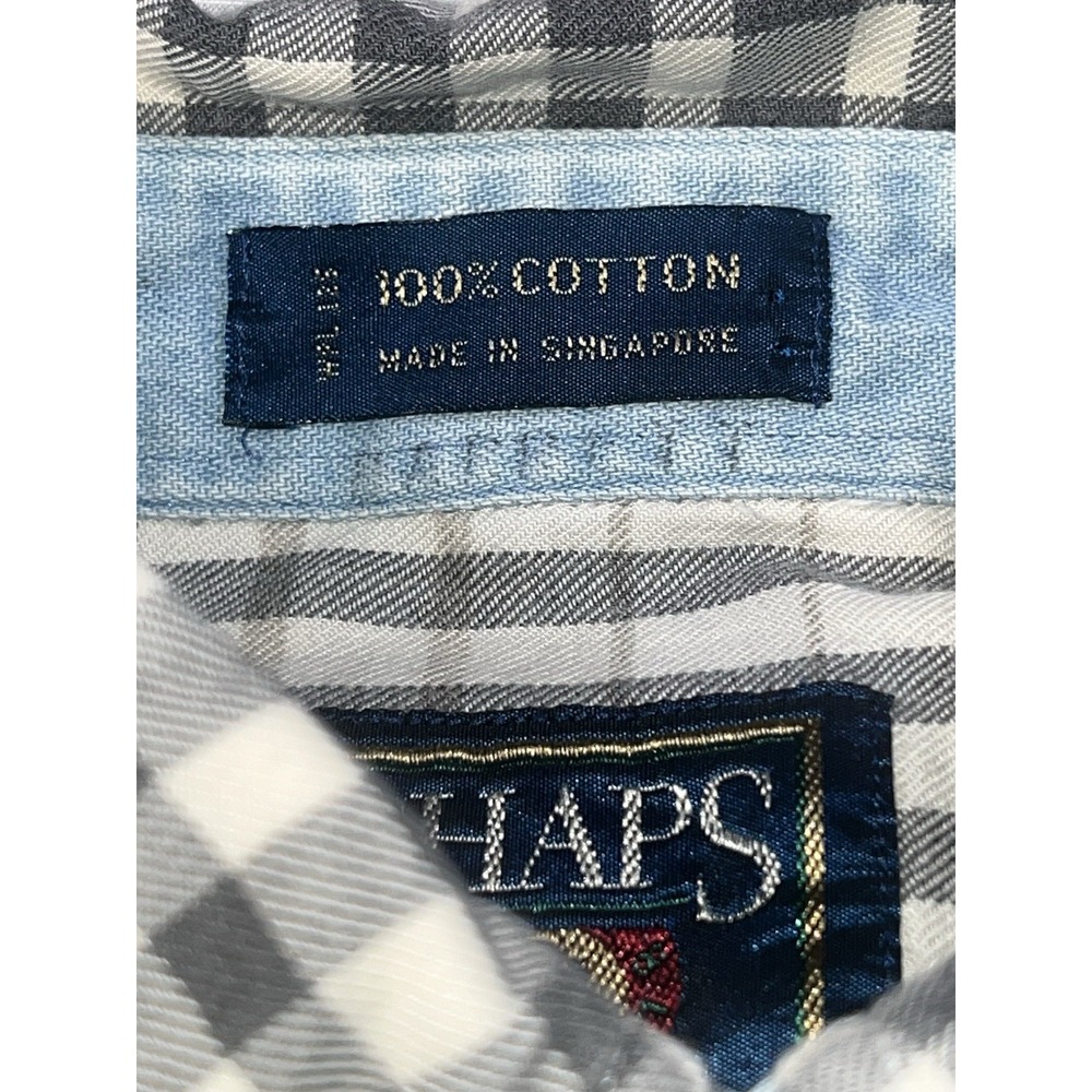 Chaps Ralph Lauren Button Down Shirt Mens Medium Gray Plaid Long Sleeve Cotton - Picture 8 of 9